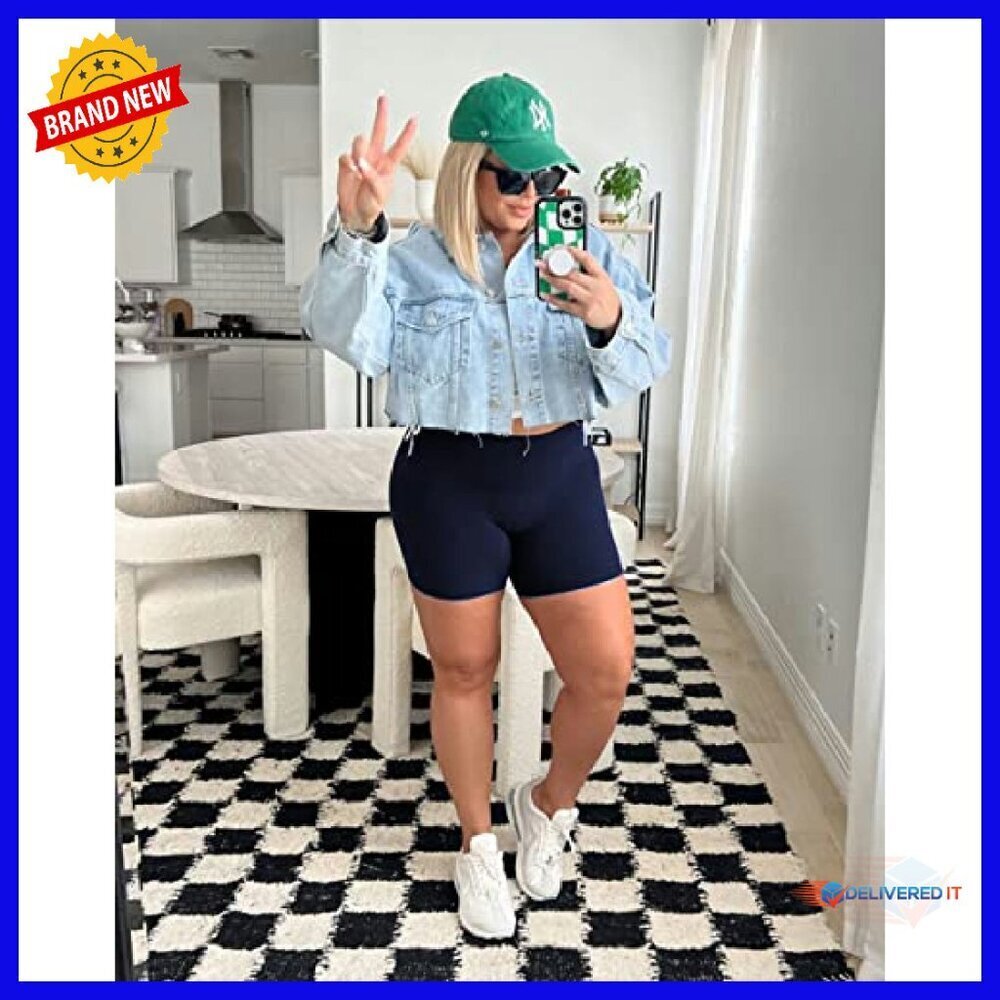 5" High Waist Tummy Control Biker Shorts with Pockets for Workouts - Picture 3 of 8